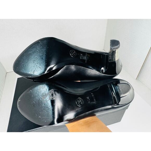 Chanel classic Black Patent Leather Toe Pumps with Metallic Silver Heel EU 40.5 - Picture 8 of 9